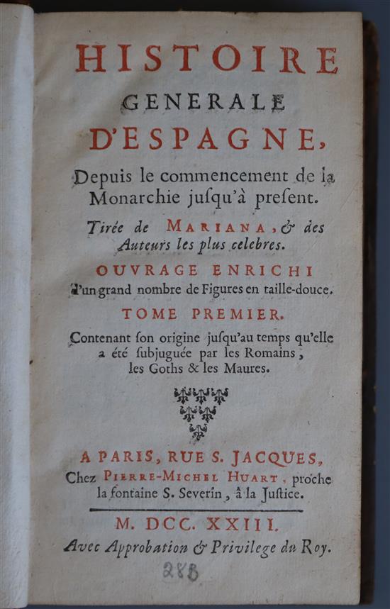 Mariana, de Juan - Histoire Generale DEspagne, 9 vols, octavo, calf, library numerals in gilt, bookplate of